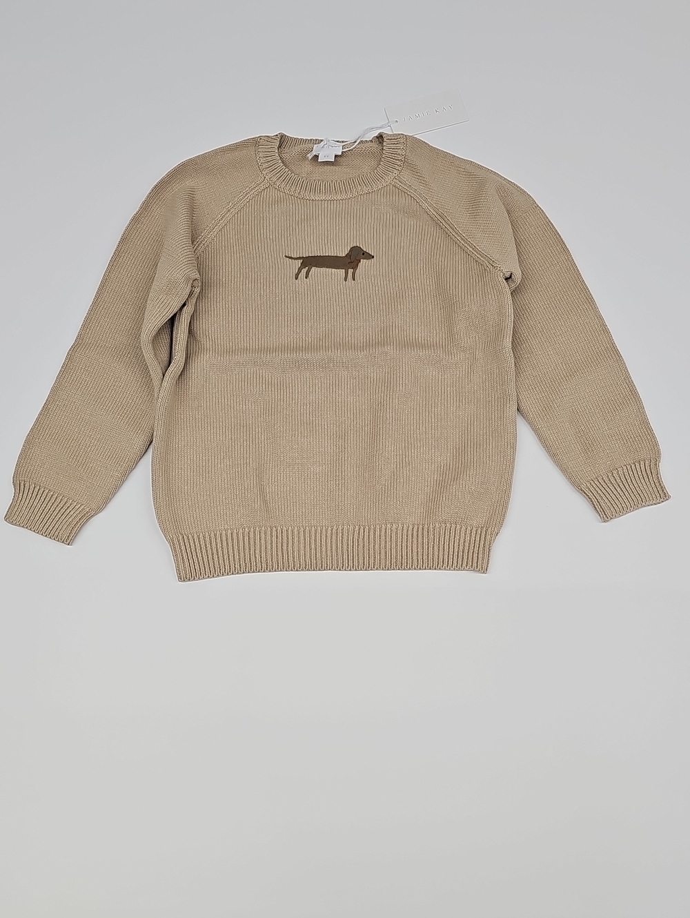 NWT Jamie Kay Beige Sweater with Brown Dachshund Motif Size 6Y